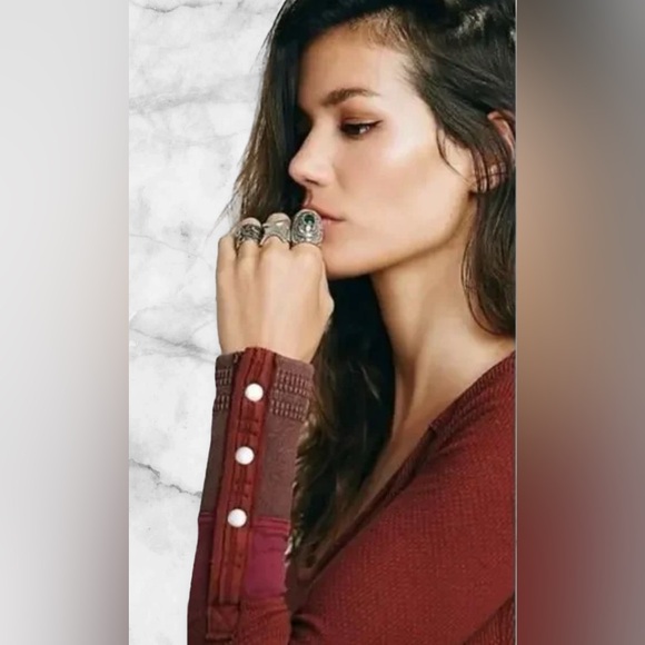 Free People We The Free Sunnie Valley Cuff Thermal Top Boho Maroon Rust Size M - Picture 7 of 14